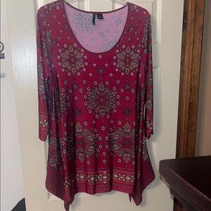 New Directions Red Asymmetrical Tunic 3/4 Sleeve